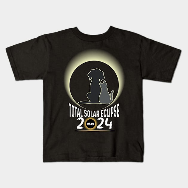 Solar Eclipse 2024 Shirt Total Eclipse April 8th 2024 Dog and cat Kids T-Shirt by Peter smith
